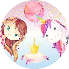 Painel Redondo Tecido Sublimado 3D Unicórnio Painel Redondo Tecido Sublimado 3D Unicórnio