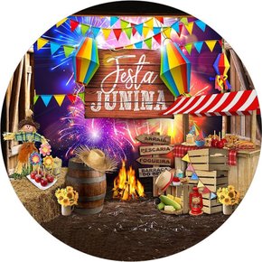 Painel Redondo Tecido Sublimado 3D Junino Painel Redondo Tecido Sublimado 3D Junino